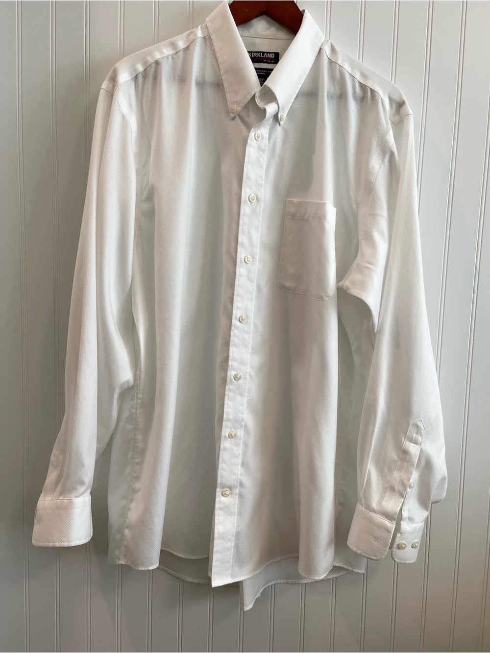 Kirkland Signature Men’s White Long-Sleeve Button-Down Dress Shirt